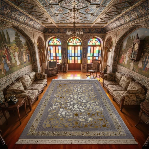 فرش ماشینی 1200 شانه تراکم 3600 گل برجسته طرح آتوسا یاسی