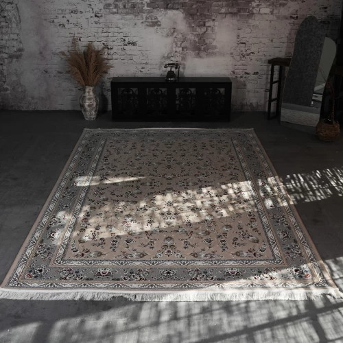 فرش ماشینی 1200 شانه تراکم 3600 گل برجسته طرح آوین بژ