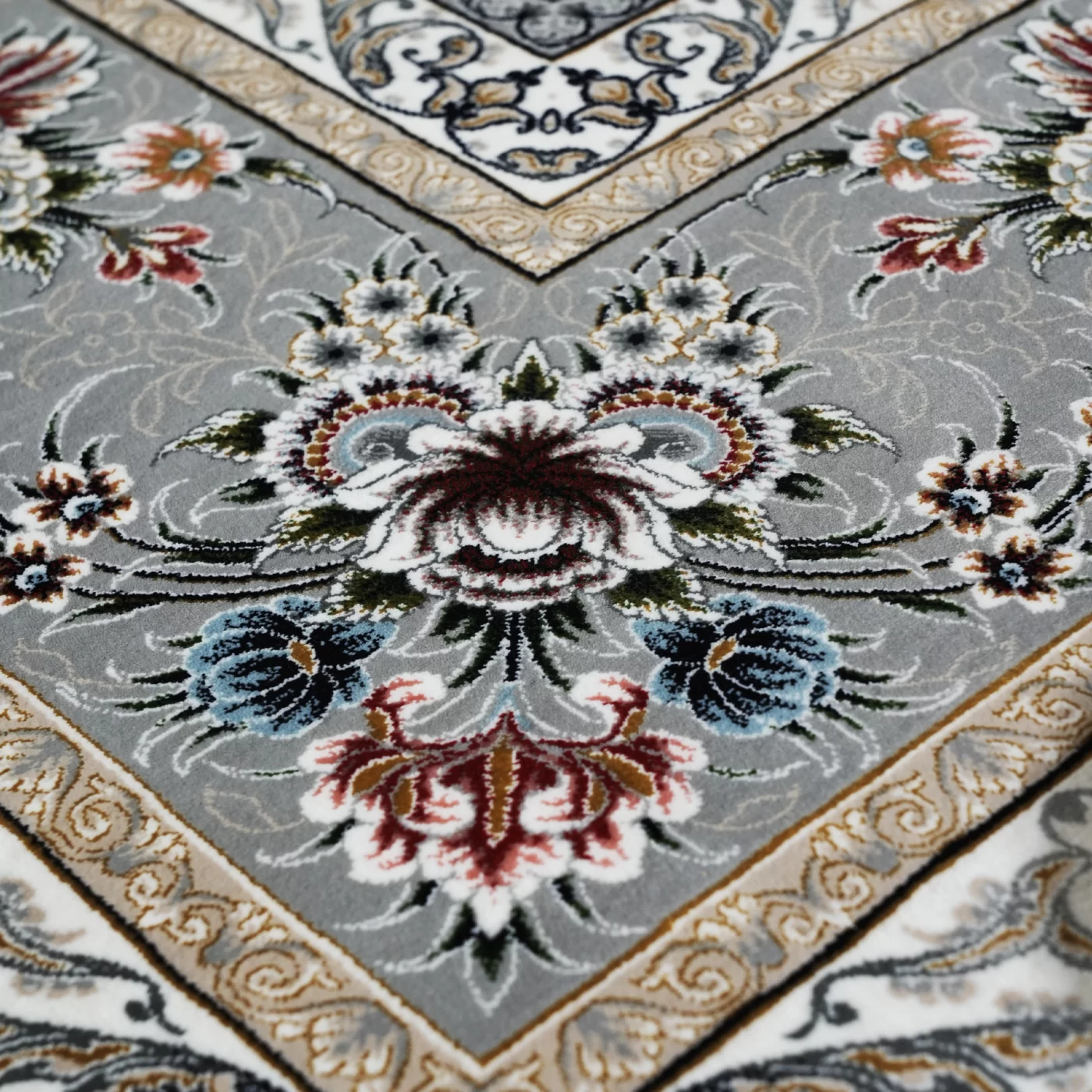 فرش ماشینی 1200 شانه تراکم 3600 گل برجسته طرح آوین دلفینی