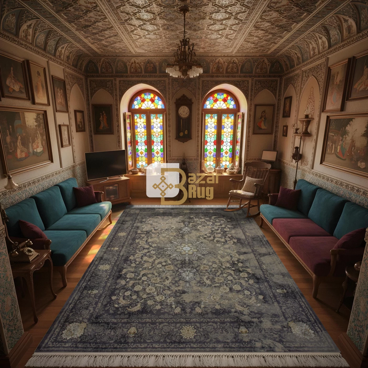 فرش ماشینی 1200 شانه تراکم 3600 گل برجسته طرح اذر دلفینی