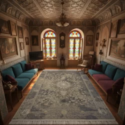 فرش ماشینی 1200 شانه تراکم 3600 گل برجسته طرح آذر صدفی - بازارفرش - فرش 1200 شانه