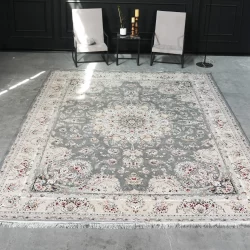 فرش ماشینی 1200 شانه تراکم 3600 گل برجسته طرح آذین دلفینی - بازارفرش - فرش 1200 شانه