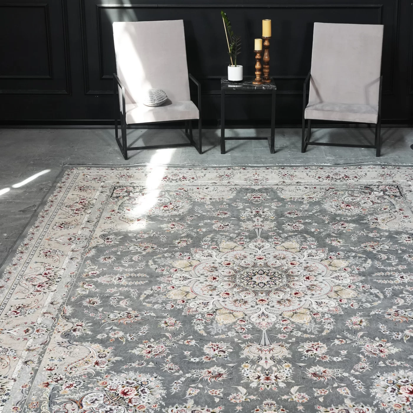 فرش ماشینی 1200 شانه تراکم 3600 گل برجسته طرح آذین دلفینی