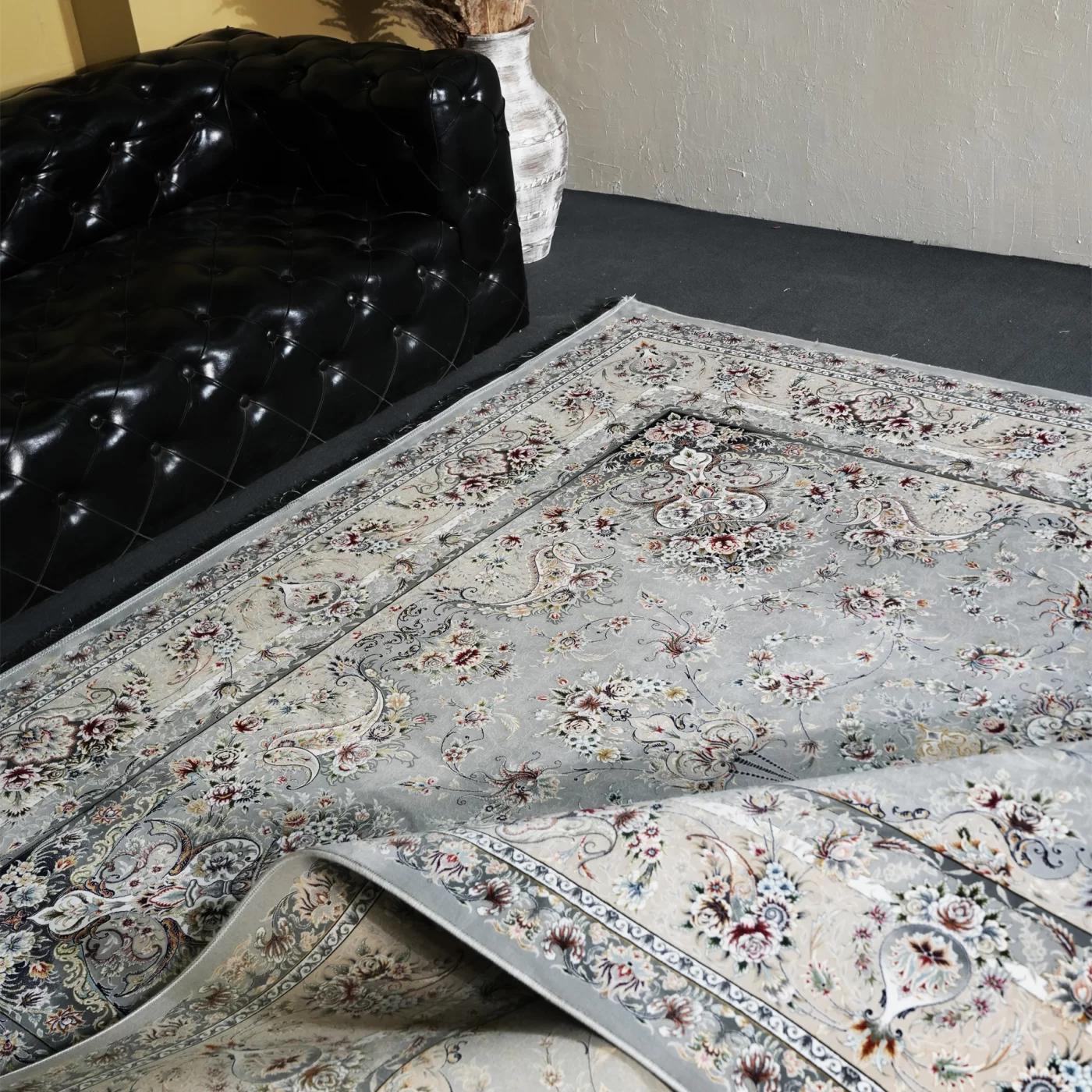 فرش ماشینی 1200 شانه تراکم 3600 گل برجسته طرح آذین نقره ای