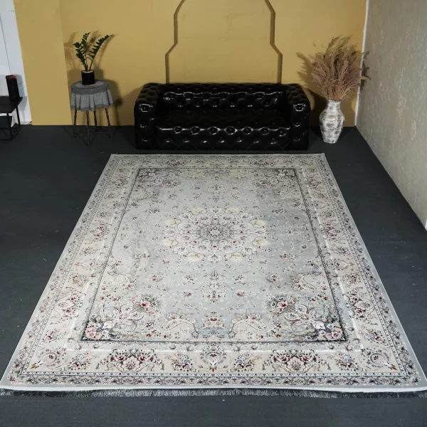 فرش ماشینی 1200 شانه تراکم 3600 گل برجسته طرح آذین نقره ای