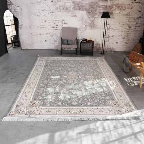 فرش ماشینی 1200 شانه تراکم 3600 گل برجسته طرح باغ گل نقره ای