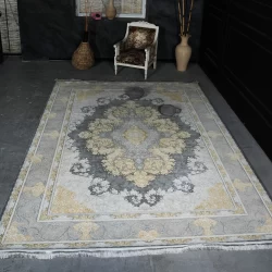 فرش ماشینی 1200 شانه تراکم 3600 گل برجسته طرح باغ رز طوسی - بازارفرش - فرش 1200 شانه