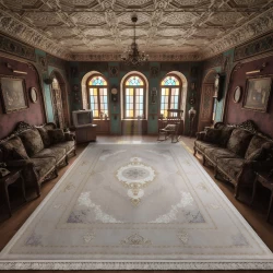 فرش ماشینی 1200 شانه تراکم 3600 گل برجسته طرح برکه صدفی - بازارفرش - فرش 1200 شانه