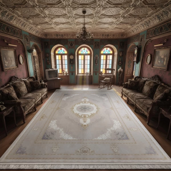 فرش ماشینی 1200 شانه تراکم 3600 گل برجسته طرح برکه صدفی