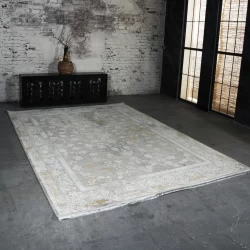 فرش ماشینی 1200 شانه تراکم 3600 گل برجسته طرح بهامین بژ - بازارفرش - فرش 1200 شانه