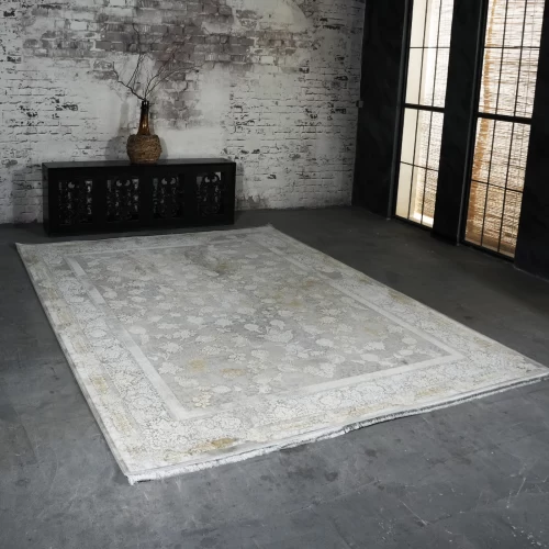 فرش ماشینی 1200 شانه تراکم 3600 گل برجسته طرح بهامین بژ