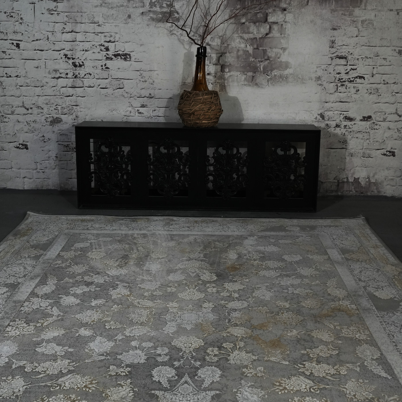 فرش ماشینی 1200 شانه تراکم 3600 گل برجسته طرح بهامین بژ