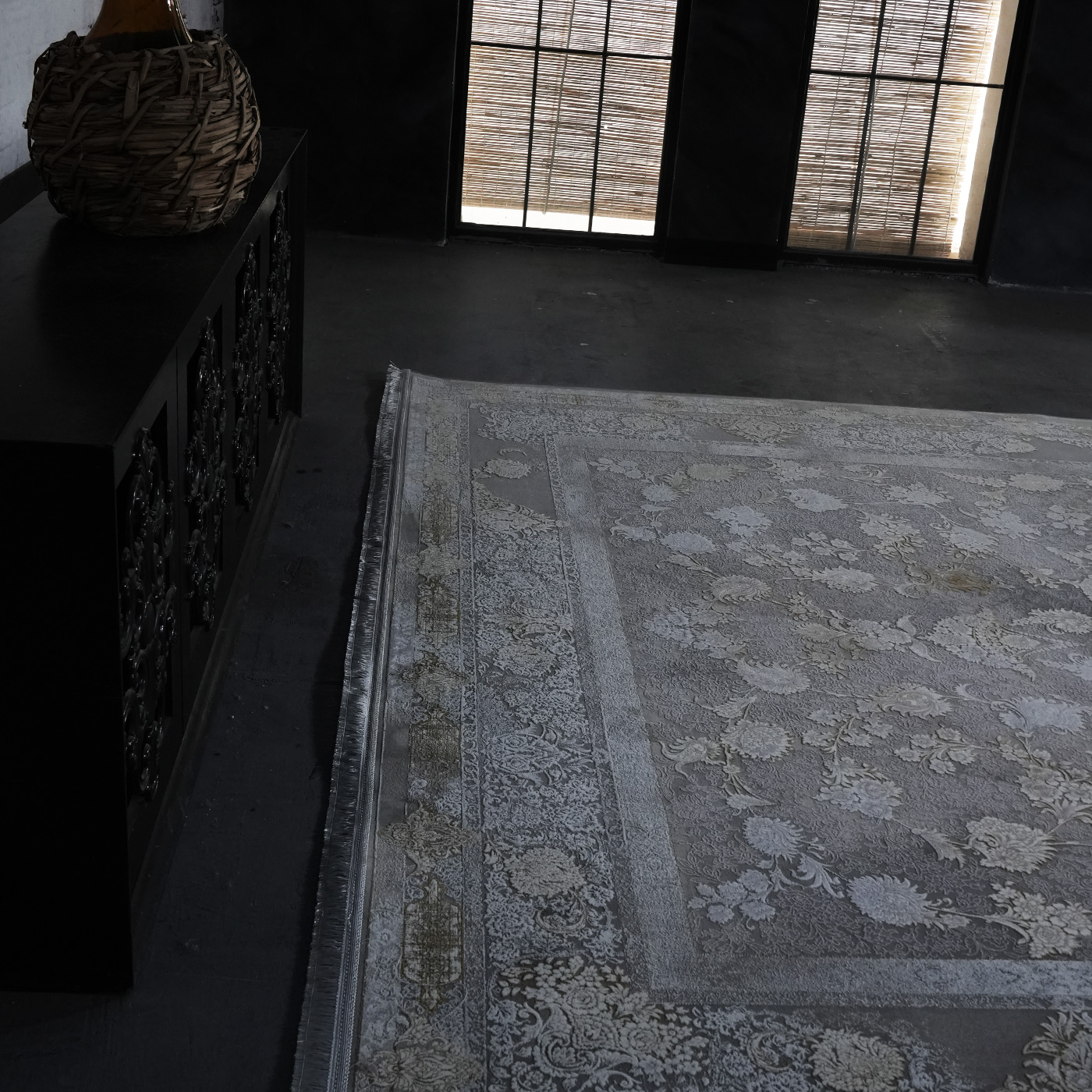 فرش ماشینی 1200 شانه تراکم 3600 گل برجسته طرح بهامین بژ