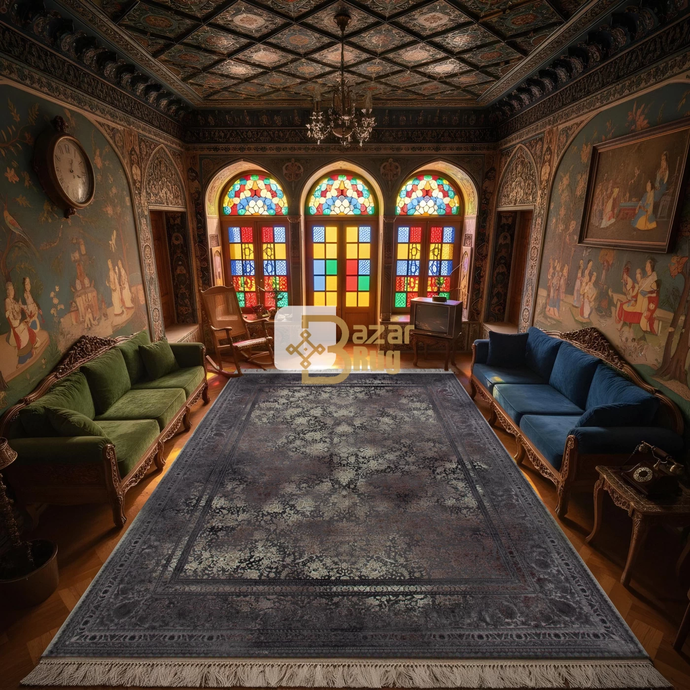 فرش ماشینی 1200 شانه تراکم 3600 گل برجسته طرح برلین صدفی روناسی