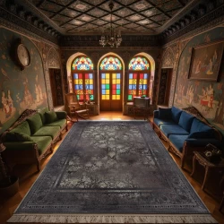 فرش ماشینی 1200 شانه تراکم 3600 گل برجسته طرح برلین صدفی روناسی - بازارفرش - فرش 1200 شانه