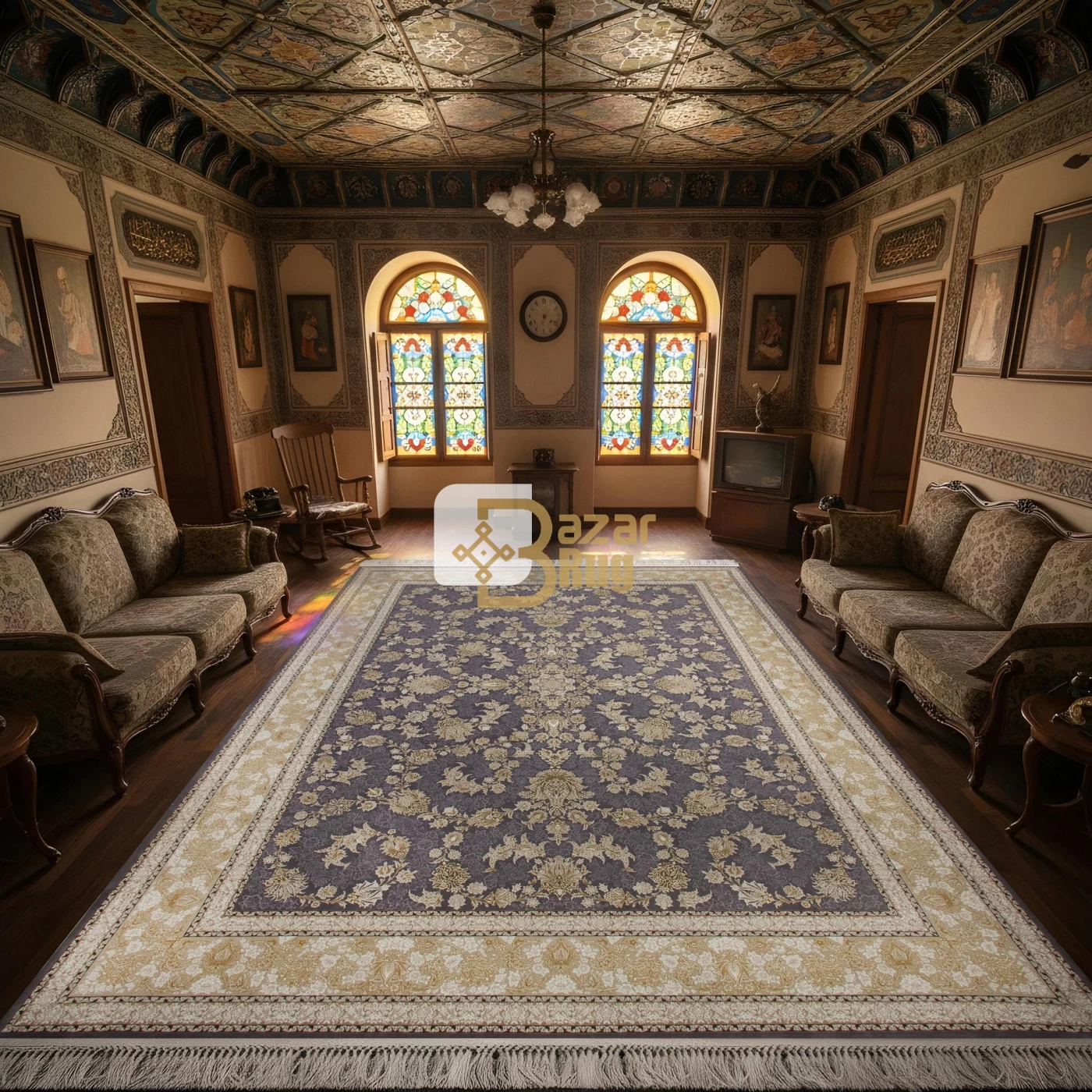 فرش ماشینی 1200 شانه تراکم 3600گل برجسته طرح دلکش دلفینی