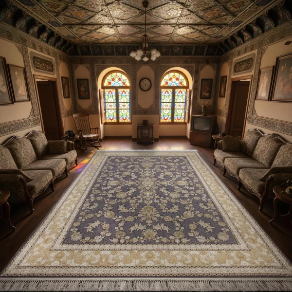 فرش ماشینی 1200 شانه تراکم 3600گل برجسته طرح دلکش دلفینی