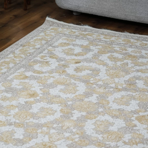 فرش ماشینی 1200 شانه تراکم 3600گل برجسته طرح دلکش صدفی