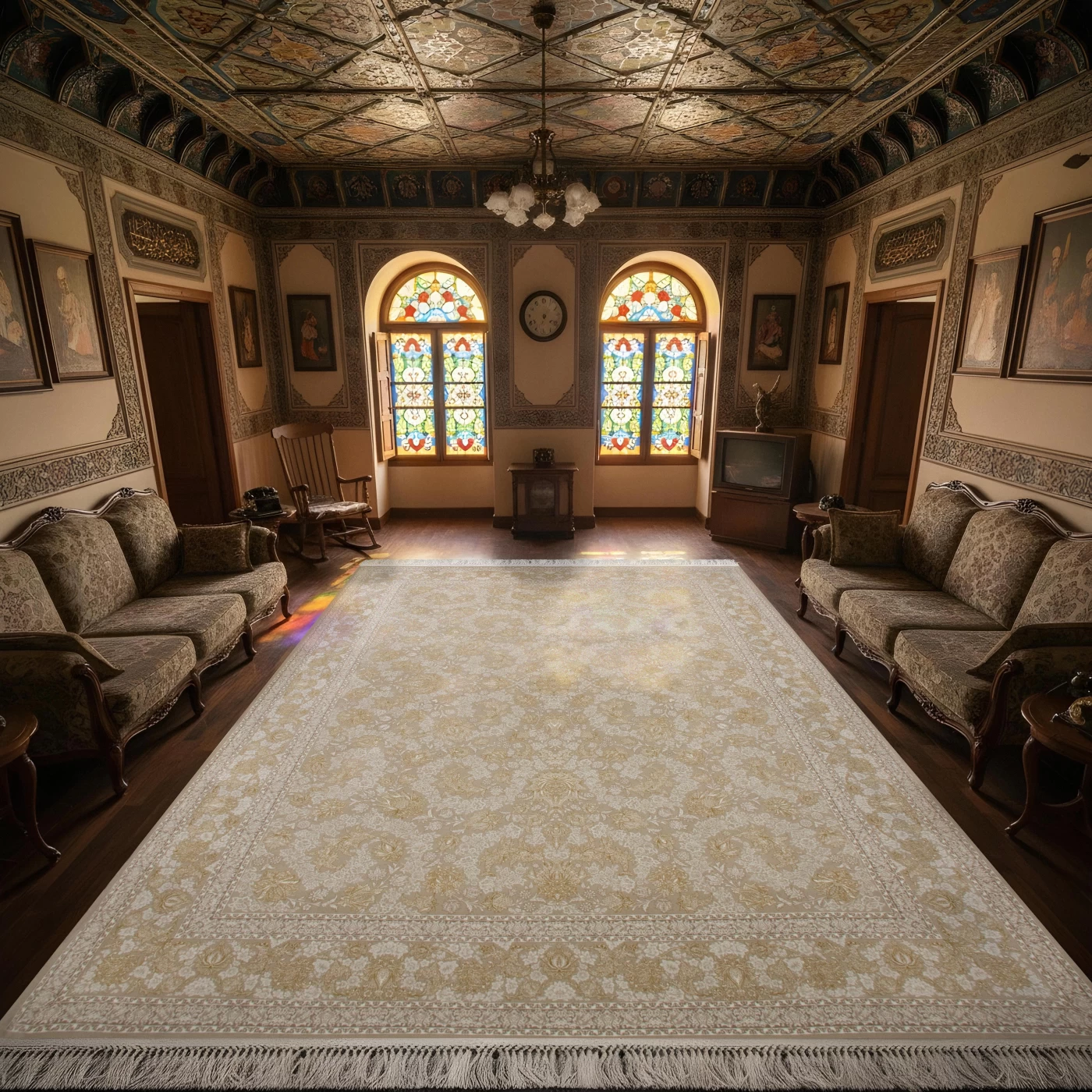  فرش ماشینی 1200 شانه تراکم 3600گل برجسته طرح دلکش صدفی