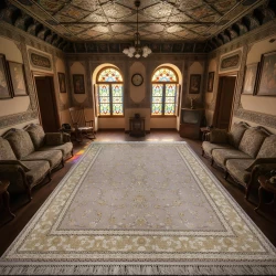 فرش ماشینی 1200 شانه تراکم 3600گل برجسته طرح دلکش یاسی