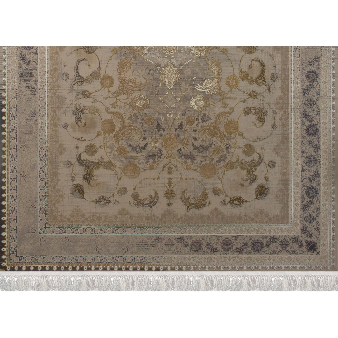 فرش ماشینی 1200 شانه تراکم 3600گل برجسته طرح درخشش صدفی