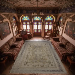 فرش ماشینی 1200 شانه تراکم 3600گل برجسته طرح درخشش صدفی - بازارفرش - فرش 1200 شانه