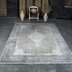 فرش ماشینی 1200 شانه تراکم 3600 گل برجسته طرح اریکا نقره ای - بازارفرش - فرش 1200 شانه