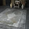 فرش ماشینی 1200 شانه تراکم 3600 گل برجسته طرح اریکا نقره ای