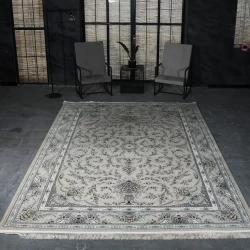 فرش ماشینی 1200 شانه تراکم 3600 گل برجسته طرح فرنوش بژ - بازارفرش - فرش 1200 شانه