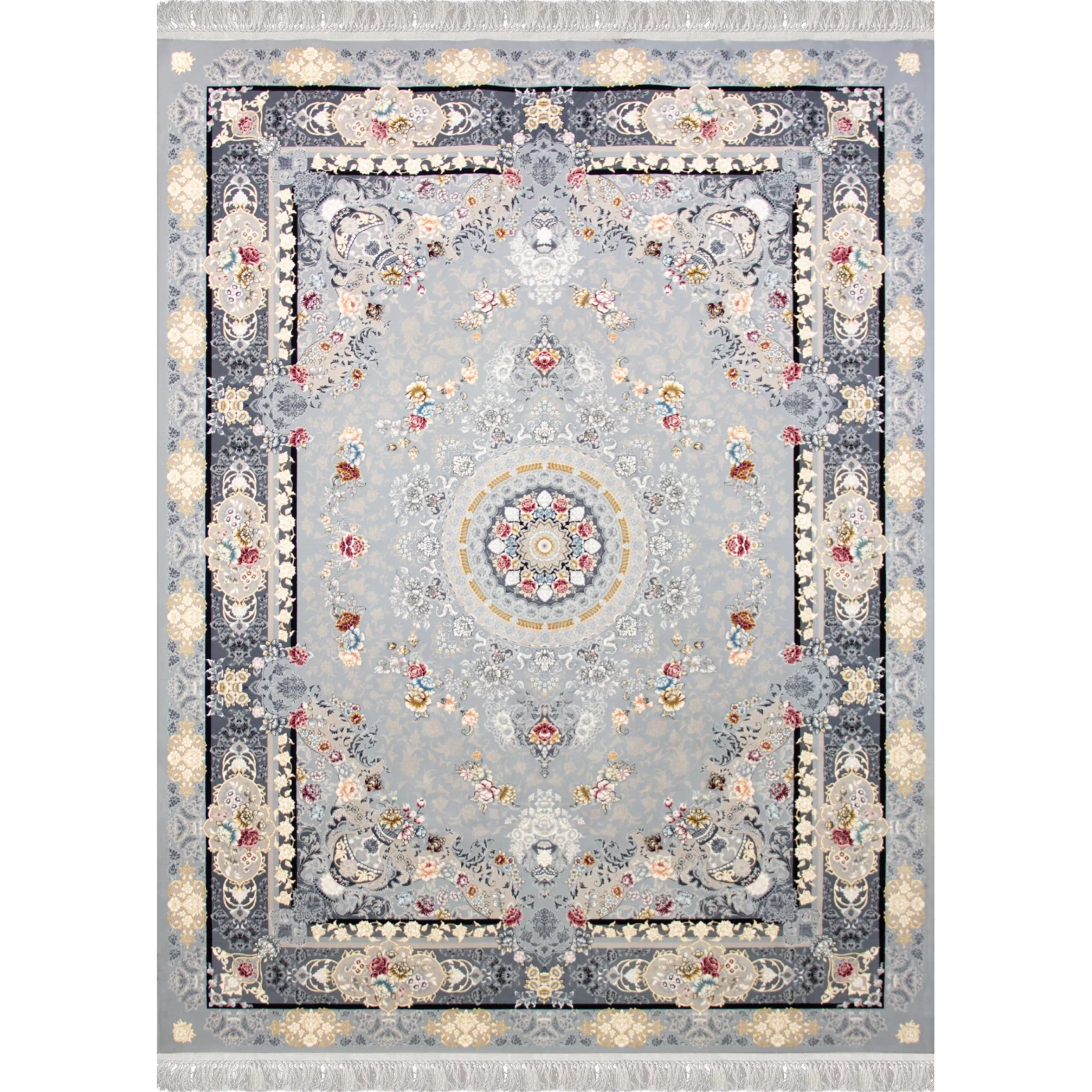 فرش ماشینی 1200 شانه تراکم 3600 گل برجسته طرح گندم نقره ای