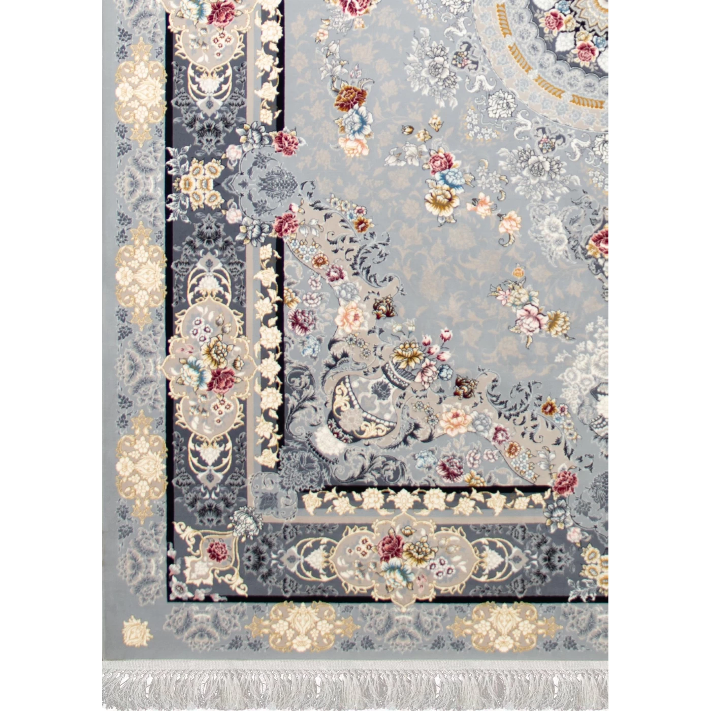 فرش ماشینی 1200 شانه تراکم 3600 گل برجسته طرح گندم نقره ای