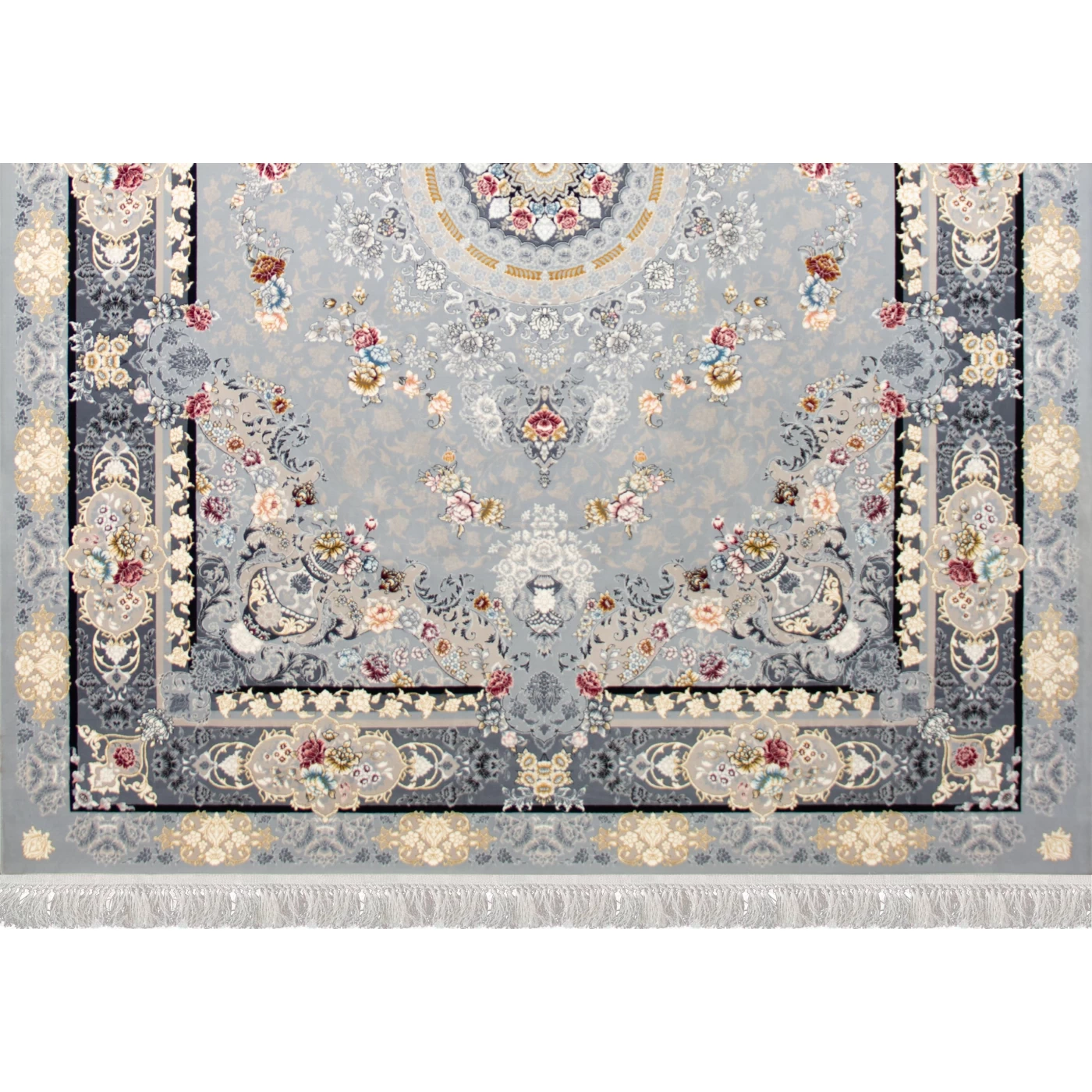 فرش ماشینی 1200 شانه تراکم 3600 گل برجسته طرح گندم نقره ای