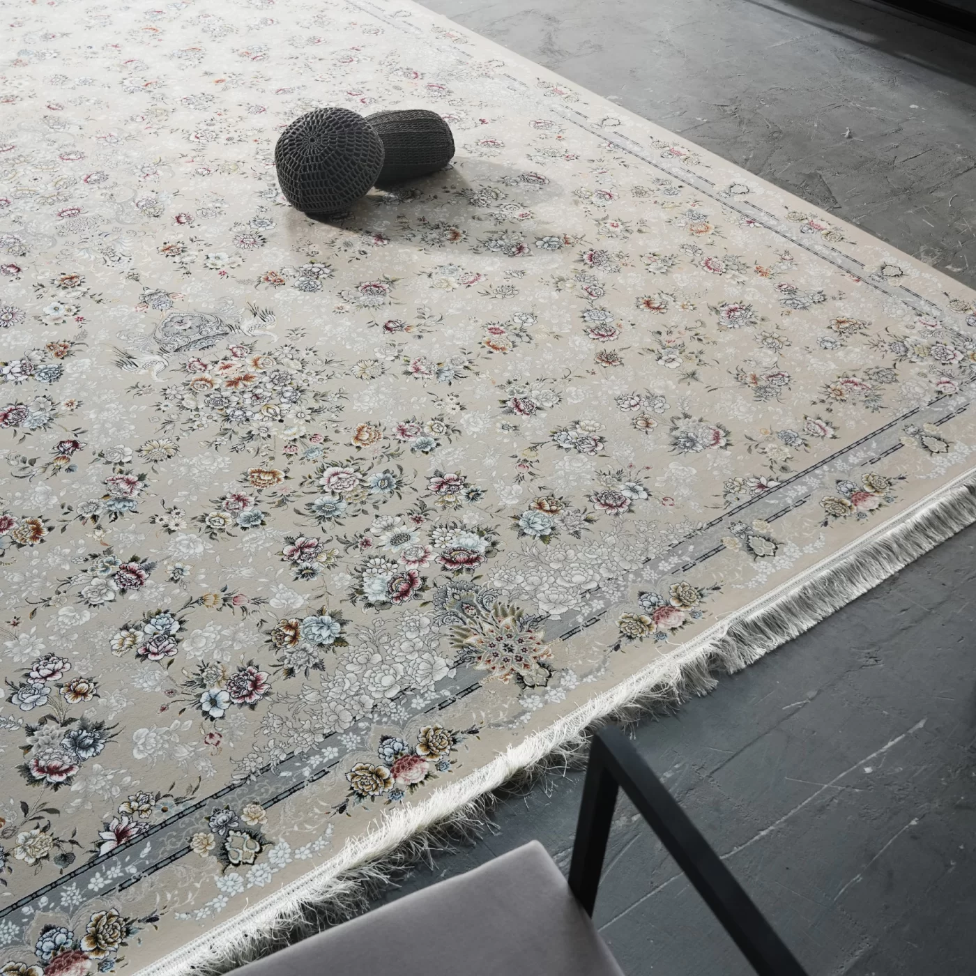 فرش ماشینی 1200 شانه تراکم 3600 گل برجسته طرح گلبهار بژ