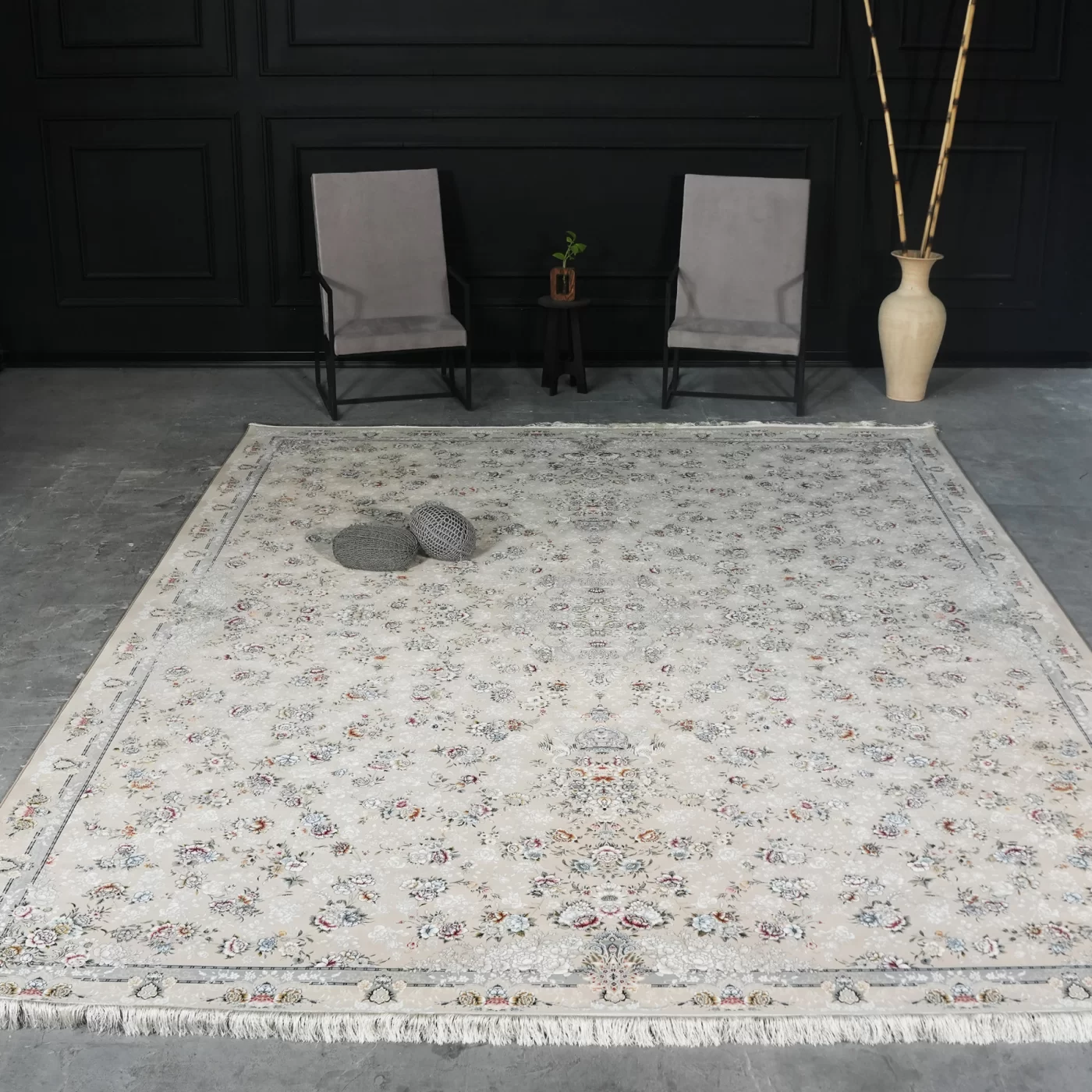 فرش ماشینی 1200 شانه تراکم 3600 گل برجسته طرح گلبهار بژ