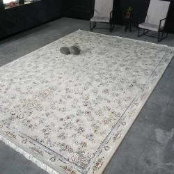 فرش ماشینی 1200 شانه تراکم 3600 گل برجسته طرح گلبهار بژ - بازارفرش - فرش 1200 شانه