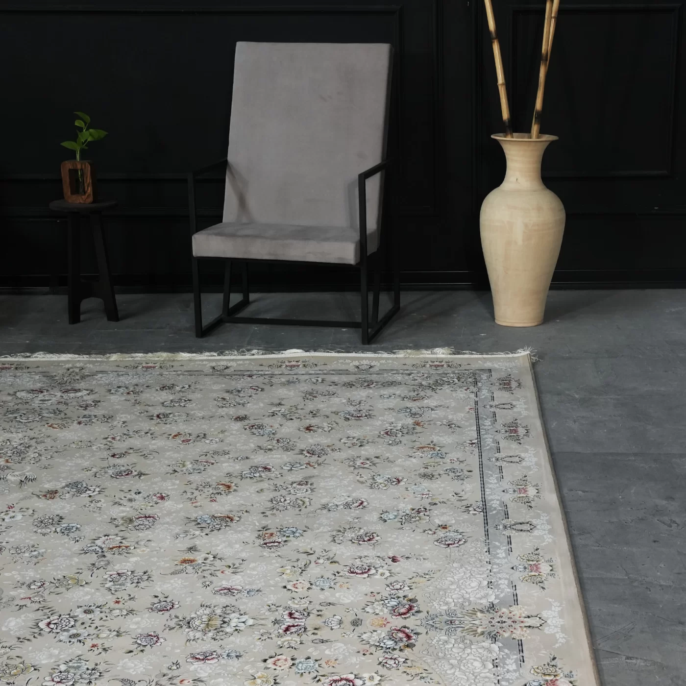 فرش ماشینی 1200 شانه تراکم 3600 گل برجسته طرح گلبهار بژ