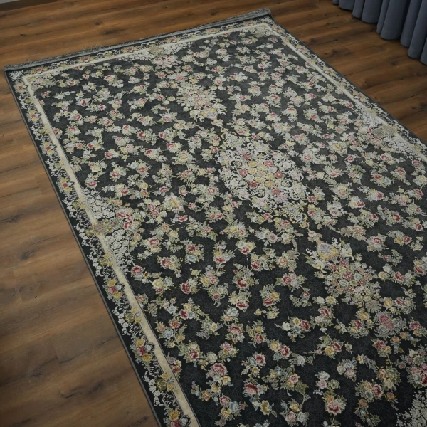 Machine made carpet 1200 reeds 3600 density  Golbahar design smoky color