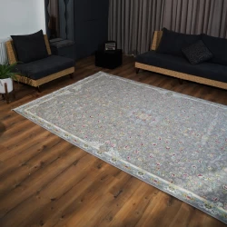 Machine made carpet 1200 reeds 3600 density Golbahar design silver color - Bazar Rug - 1200 Reeds Machine Made Carpet