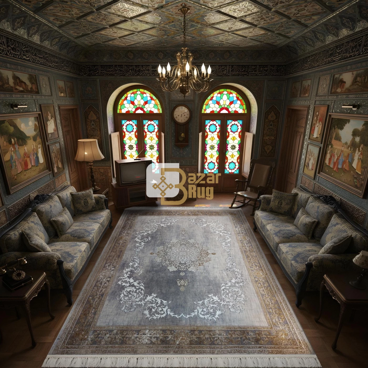 فرش ماشینی 1200 شانه تراکم 3600 گل برجسته طرح همدم صدفی