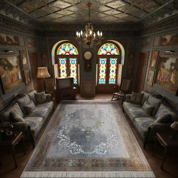 فرش ماشینی 1200 شانه تراکم 3600 گل برجسته طرح همدم صدفی