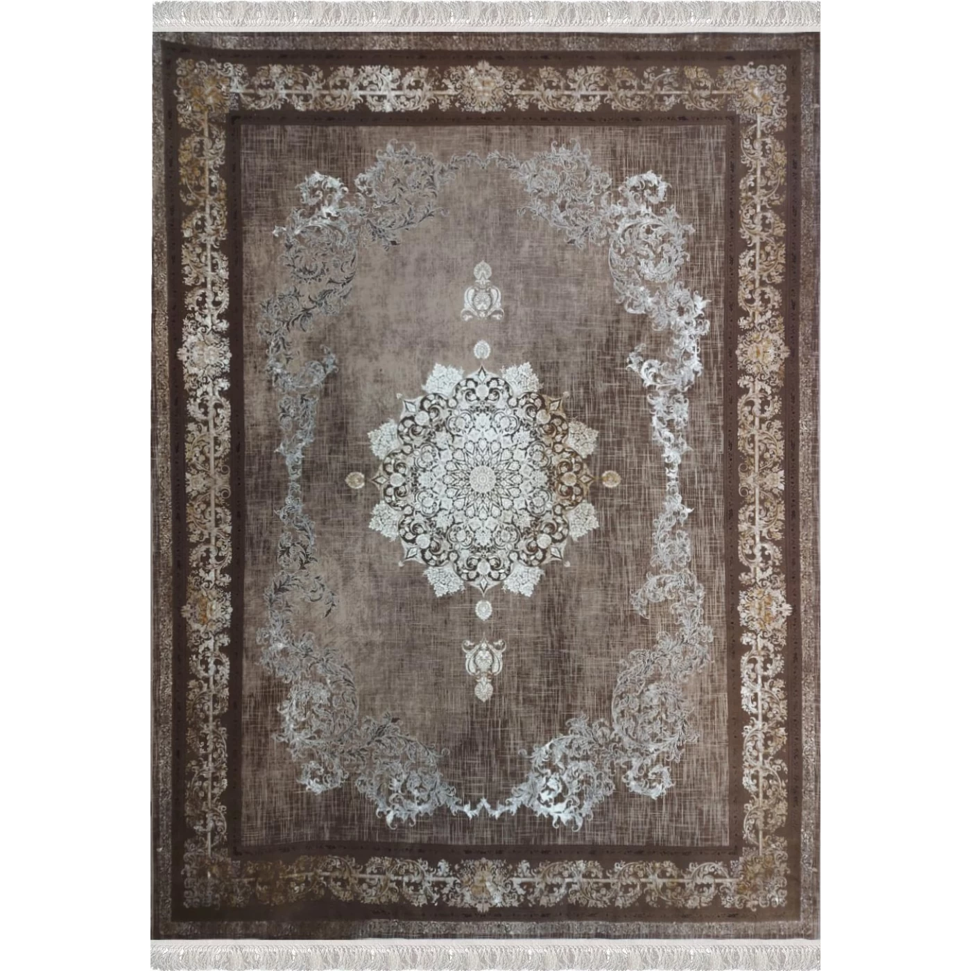 فرش ماشینی 1200 شانه تراکم 3600 گل برجسته طرح همدم شکلاتی