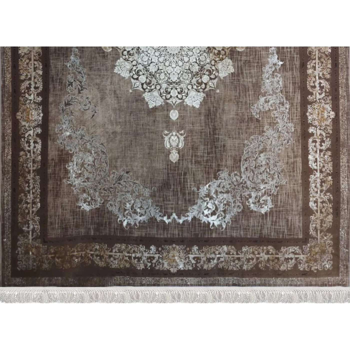 فرش ماشینی 1200 شانه تراکم 3600 گل برجسته طرح همدم شکلاتی