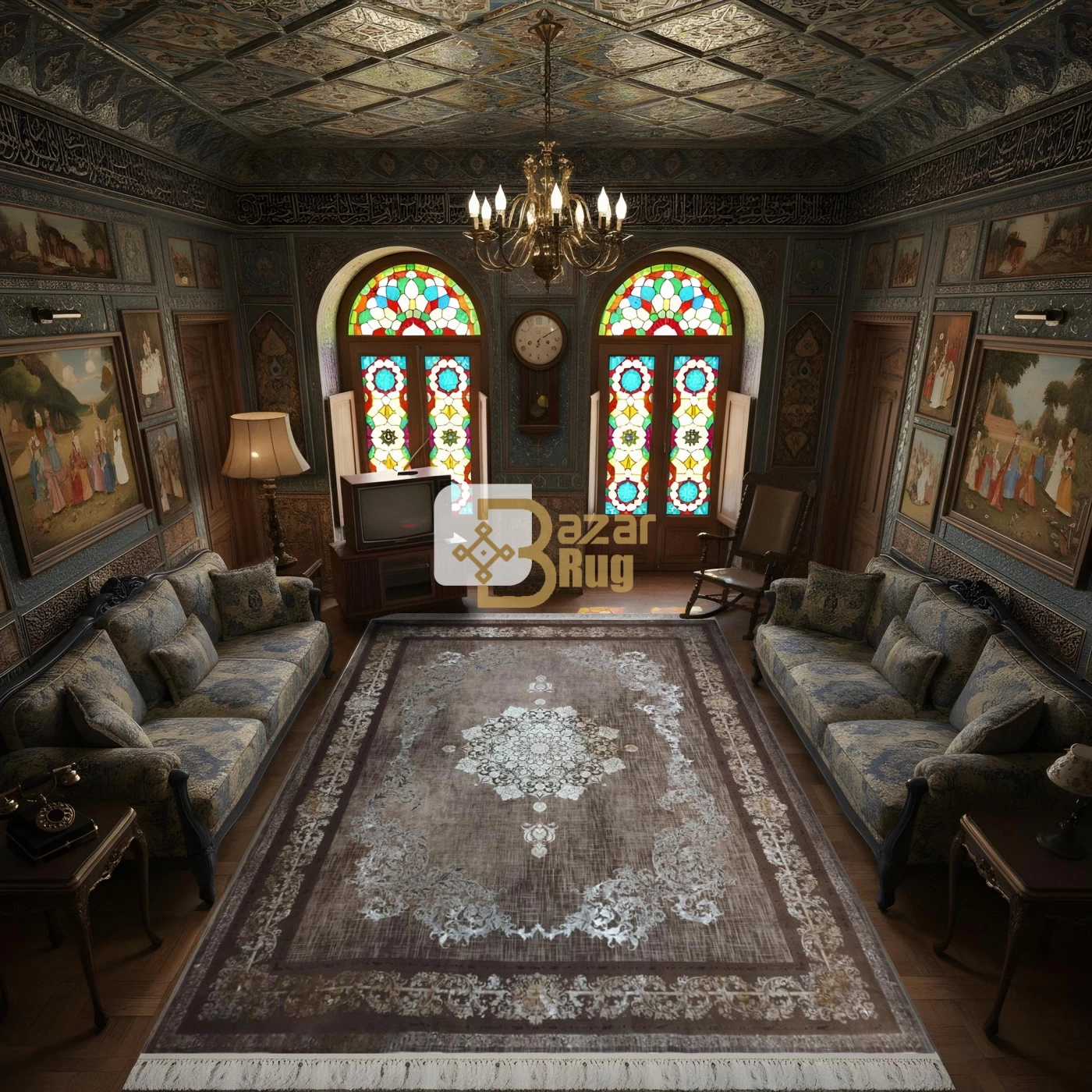 فرش ماشینی 1200 شانه تراکم 3600 گل برجسته طرح همدم شکلاتی