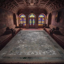 فرش ماشینی ۱۲۰۰ شانه تراکم ۳۶۰۰ گل برجسته طرح هستی صدفی سبز - بازارفرش - فرش 1200 شانه