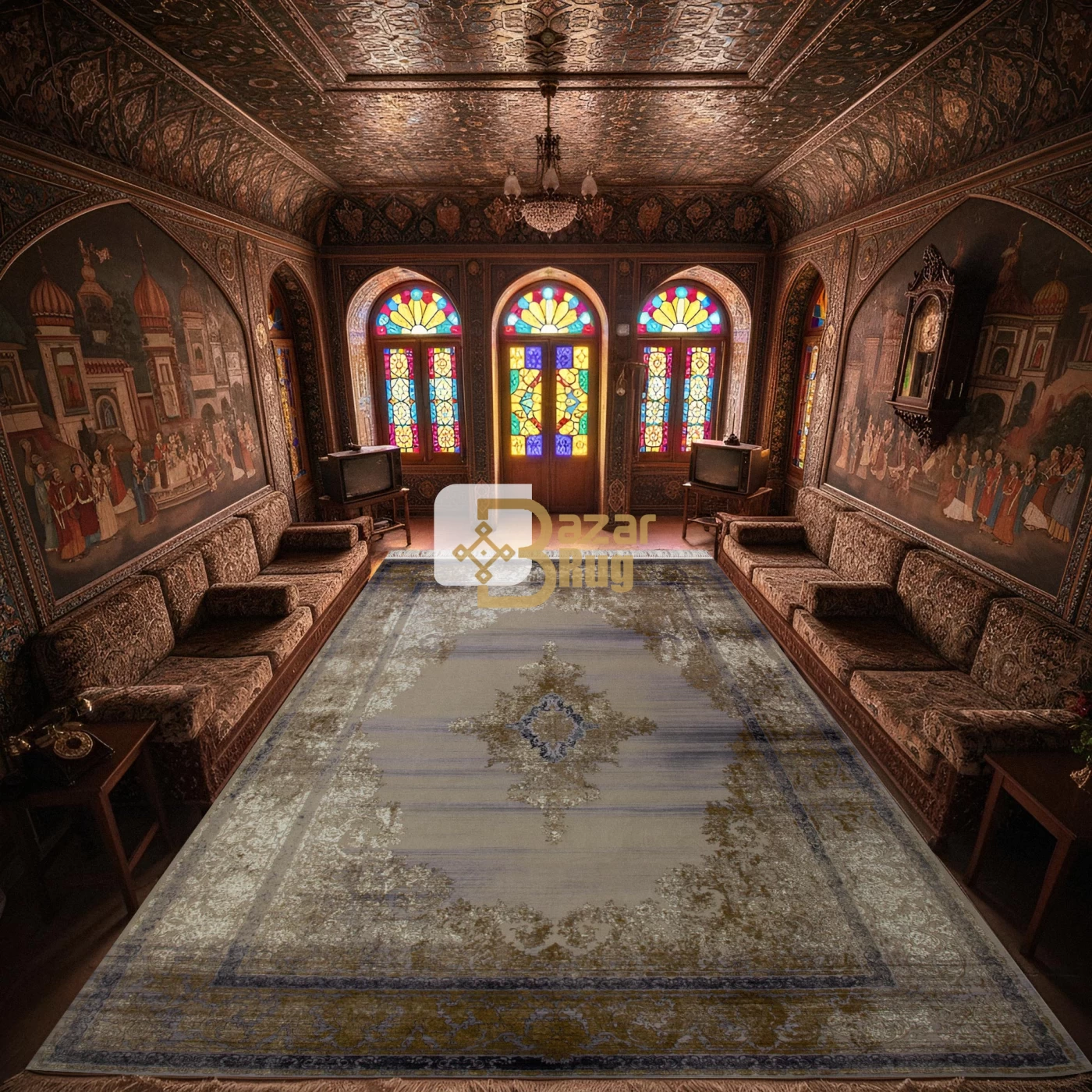 فرش ماشینی ۱۲۰۰ شانه تراکم ۳۶۰۰ گل برجسته طرح هدیه صدفی