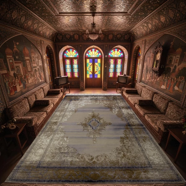 فرش ماشینی ۱۲۰۰ شانه تراکم ۳۶۰۰ گل برجسته طرح هدیه صدفی