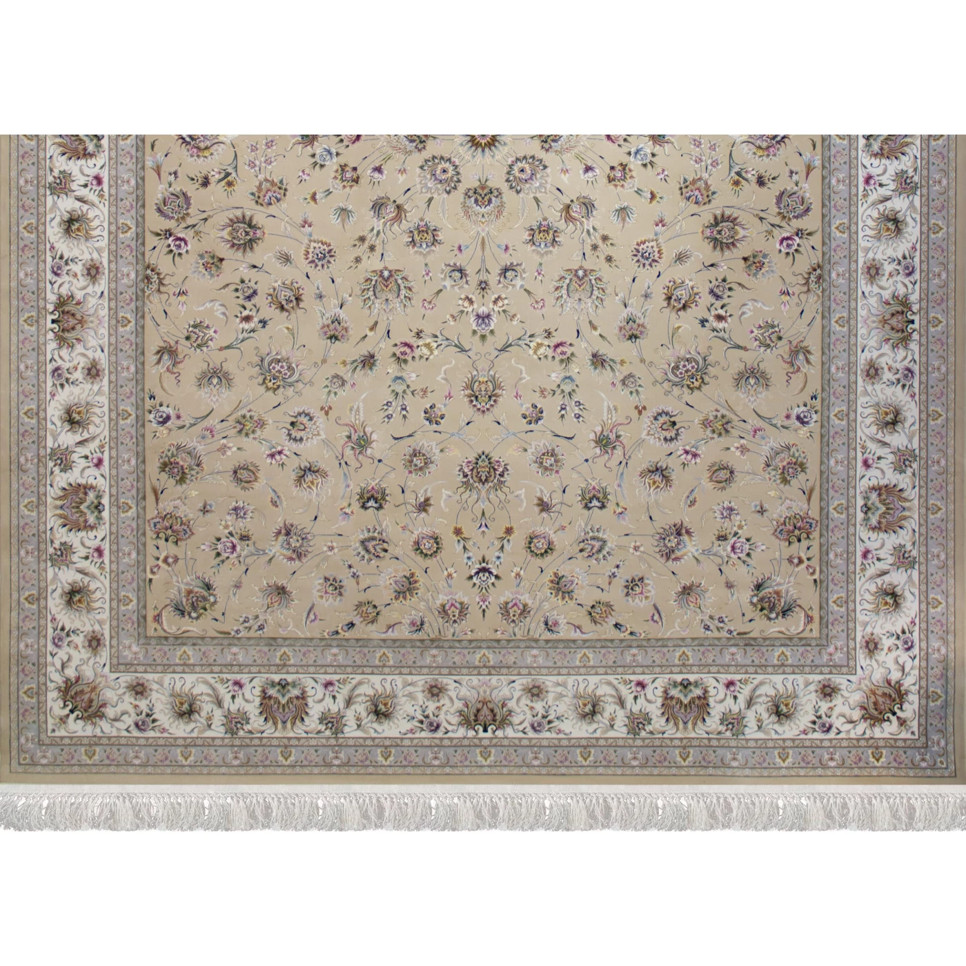 فرش ماشینی ۱۲۰۰ شانه تراکم ۳۶۰۰ گل برجسته طرح هلن بژ