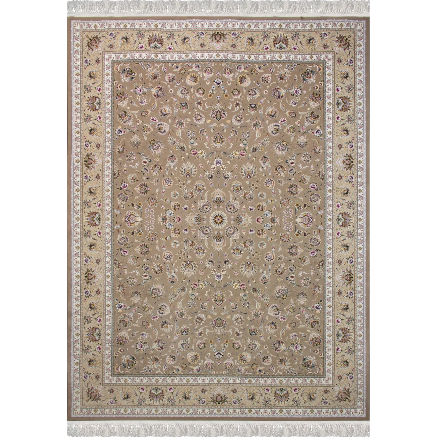 فرش ماشینی ۱۲۰۰ شانه تراکم ۳۶۰۰ گل برجسته طرح هلن نسکافه ای