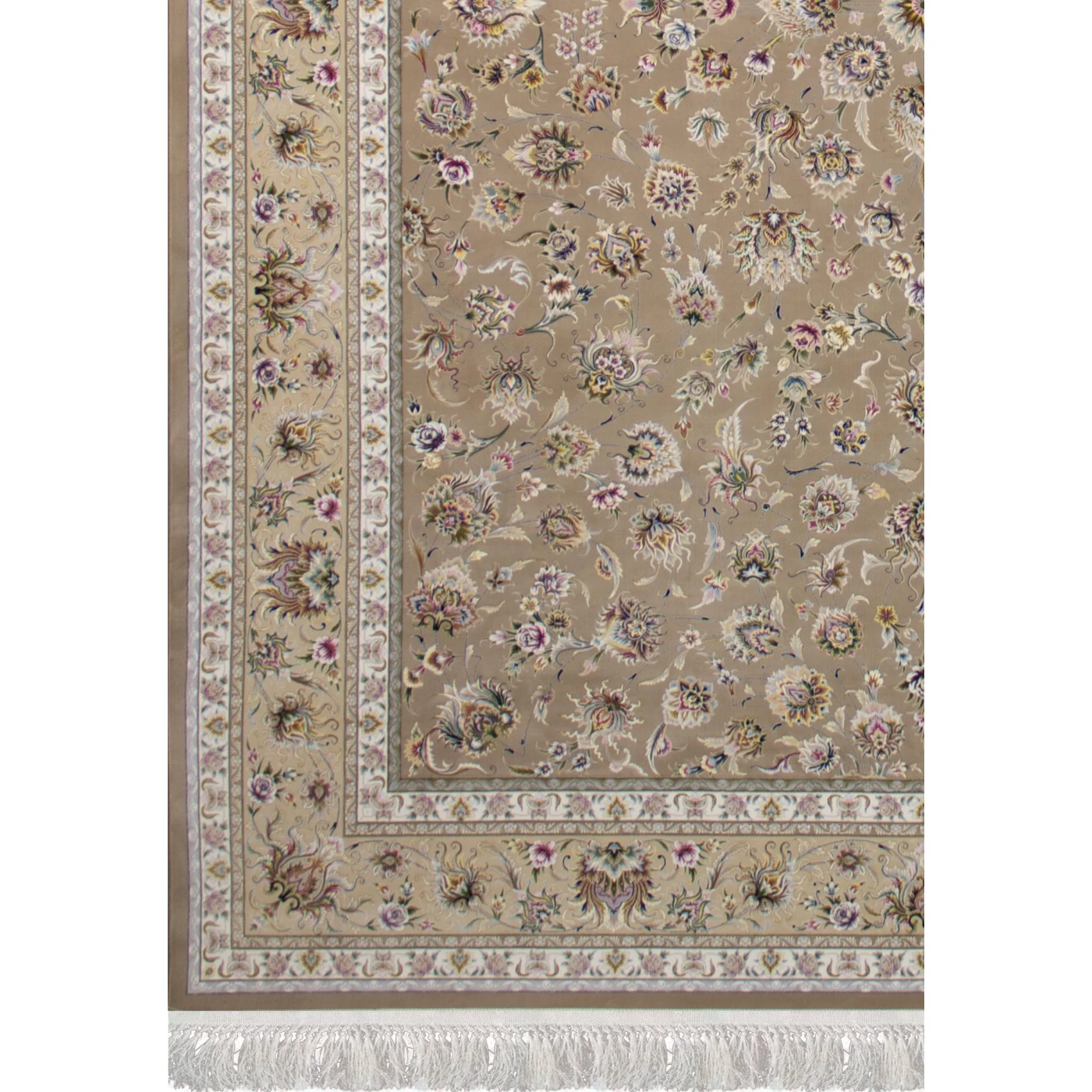 فرش ماشینی ۱۲۰۰ شانه تراکم ۳۶۰۰ گل برجسته طرح هلن نسکافه ای