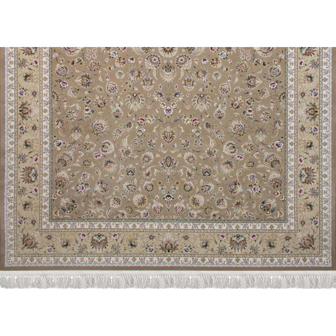 فرش ماشینی ۱۲۰۰ شانه تراکم ۳۶۰۰ گل برجسته طرح هلن نسکافه ای